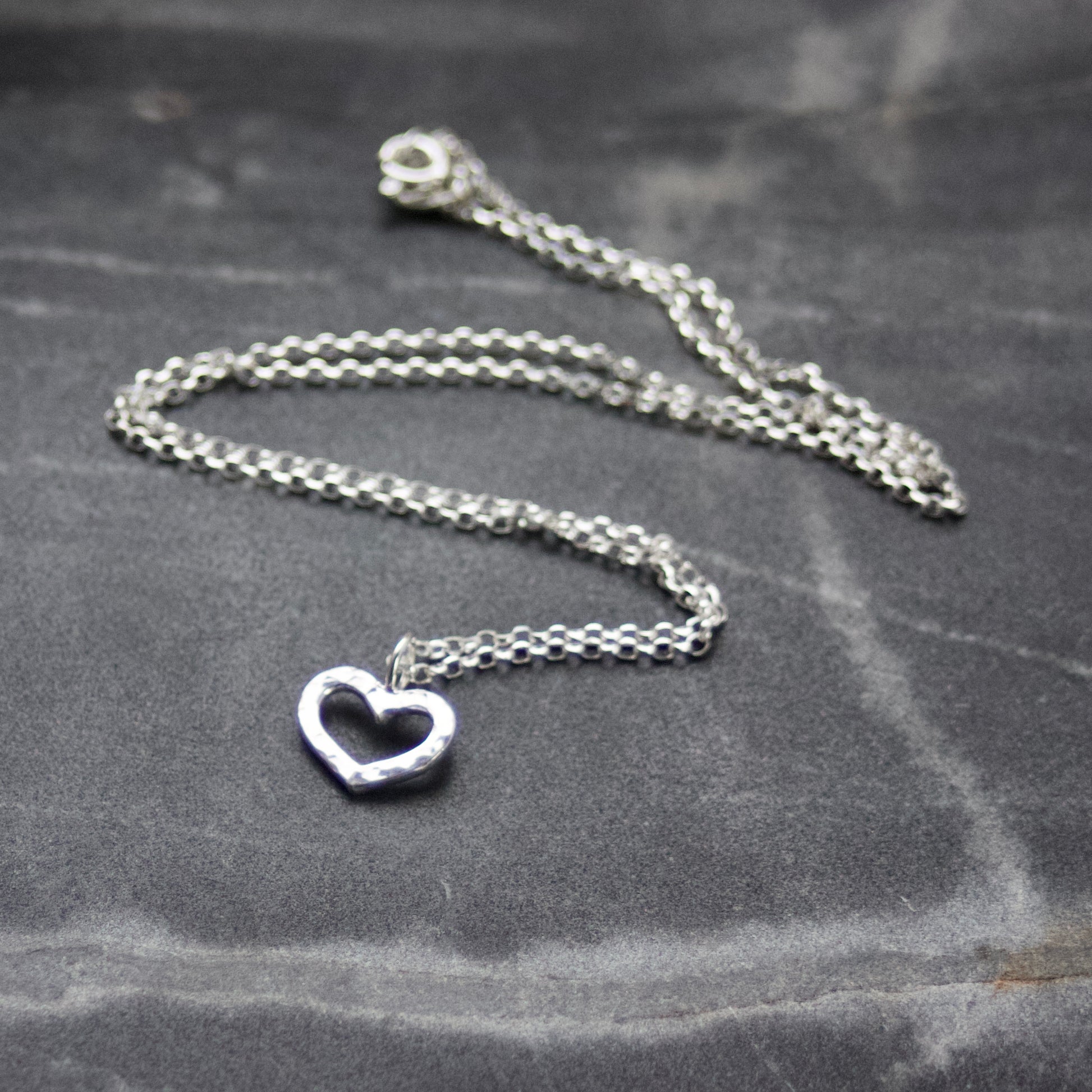 Solid Recycled Sterling Silver Open Heart Delicate Necklace image 0
