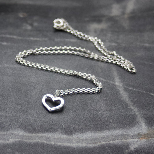 Solid Recycled Sterling Silver Open Heart Delicate Necklace image 0