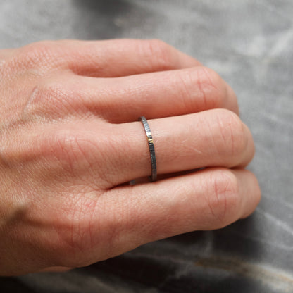Oxidised Silver & Gold Linear Textured Skinny Ring image 4