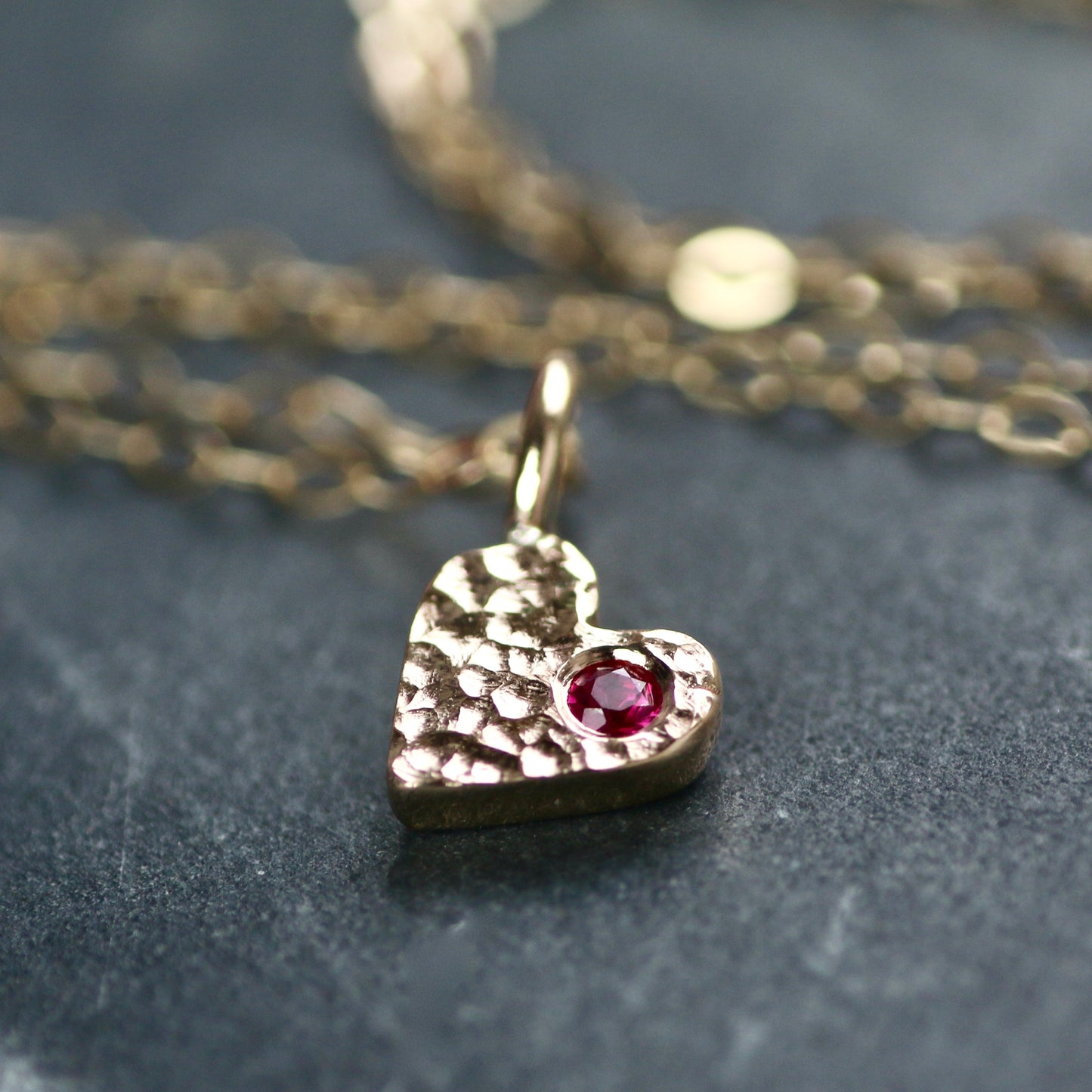 Ruby & Recycled Solid 9ct Yellow Gold Heart Pendant Necklace image 1