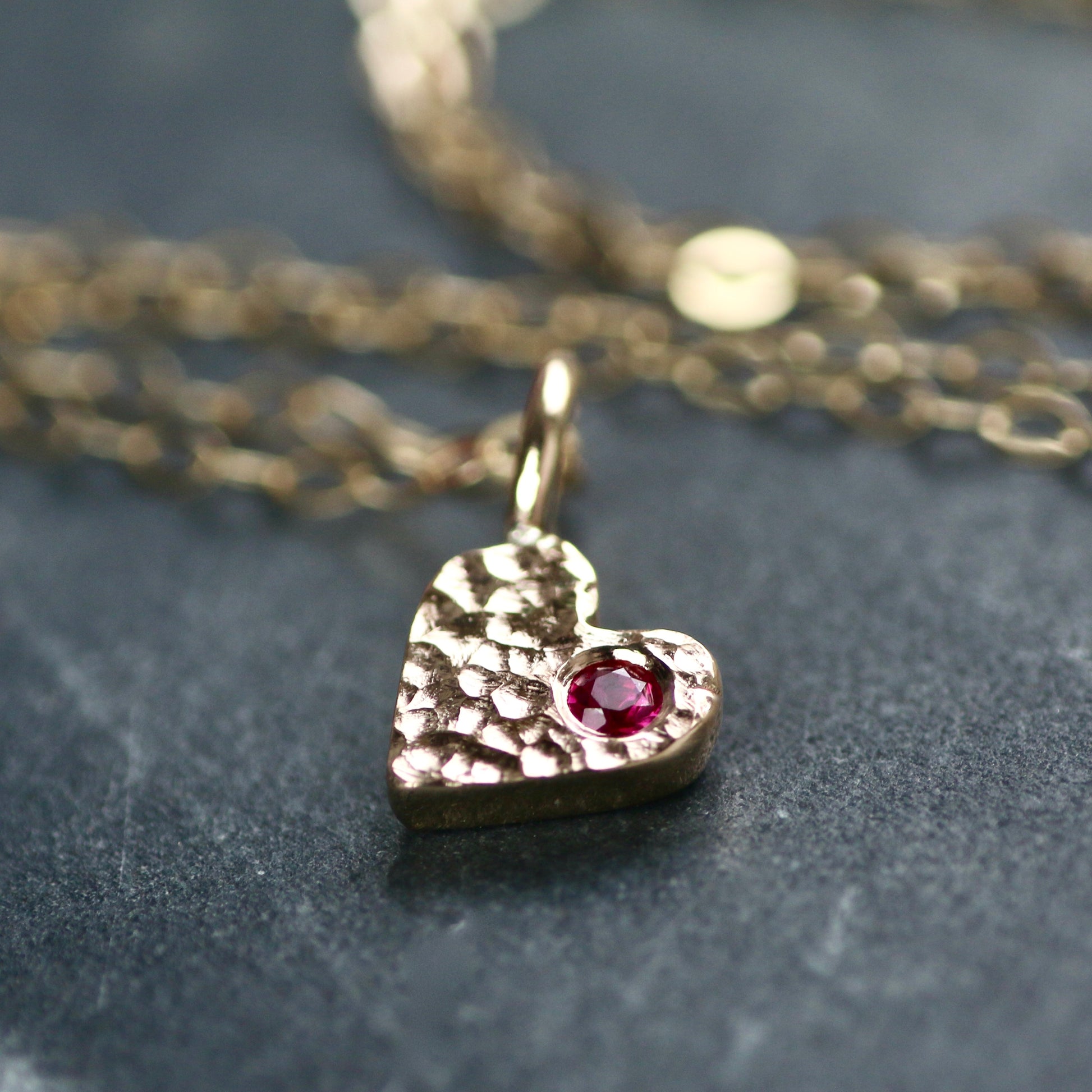 Ruby & Recycled Solid 9ct Yellow Gold Heart Pendant Necklace image 1