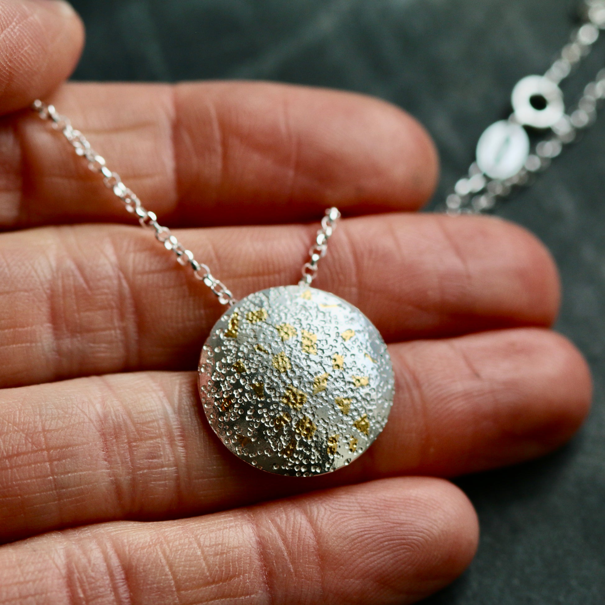 Keum Boo Silver & Gold Circle Confetti Drop Pendant Necklace image 3