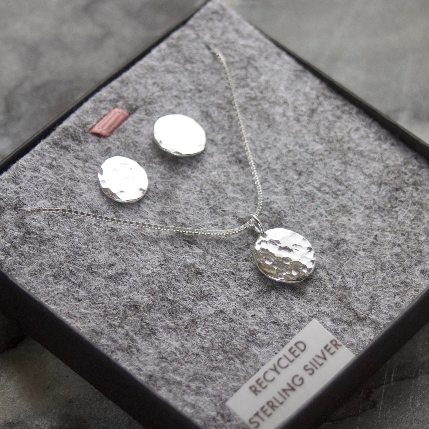 Hammered Recycled Silver Necklace & Earrings Gift Set image 2