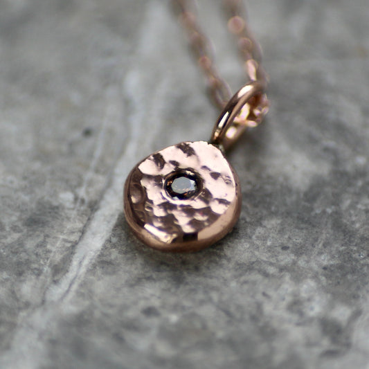 Cognac Diamond & Recycled Solid 9ct Rose Gold Pebble Pendant Necklace image 0