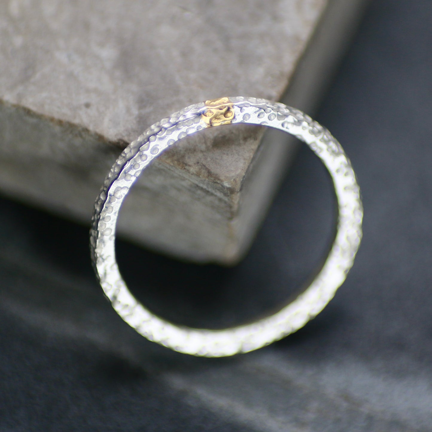 Dot Textured Silver & Gold Textured Skinny Stacking Ring image 4