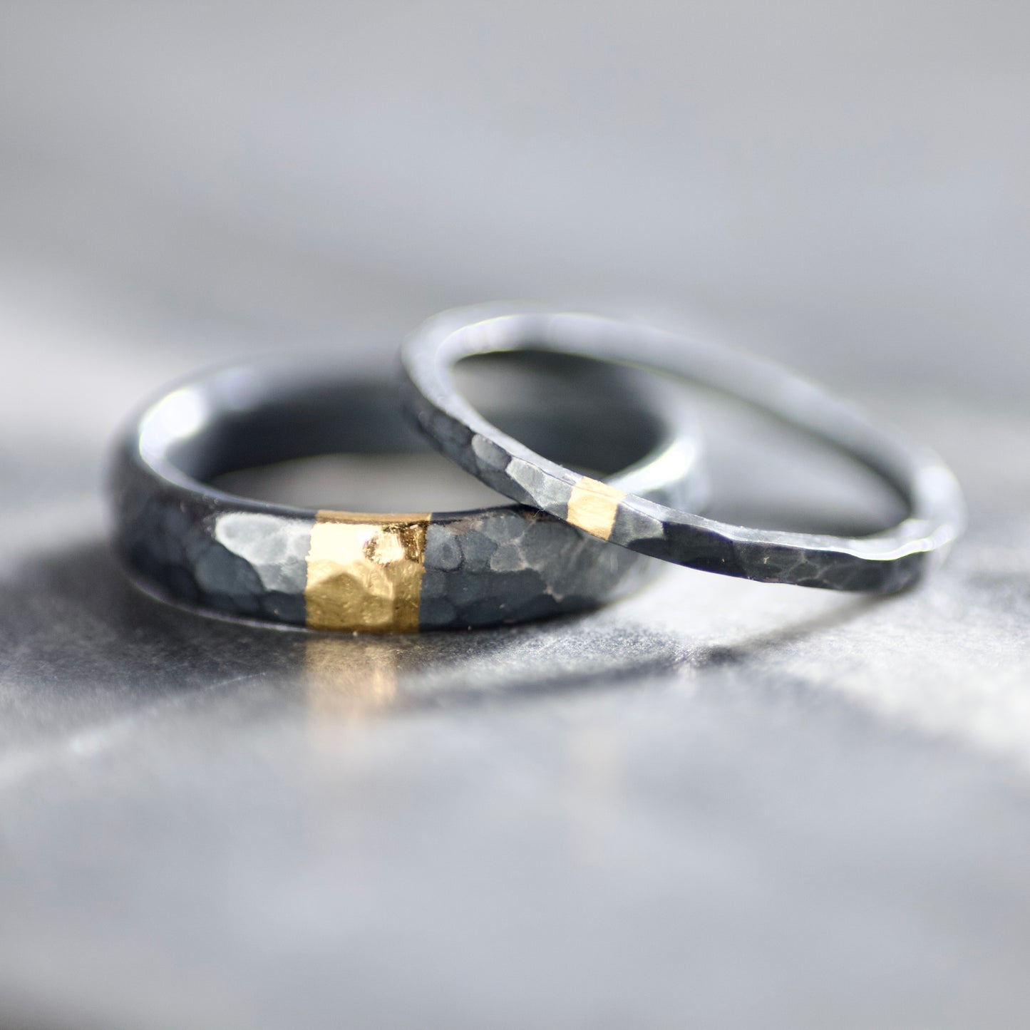 Hammered Oxidised Silver & Gold Textured 4mm Ring image 8