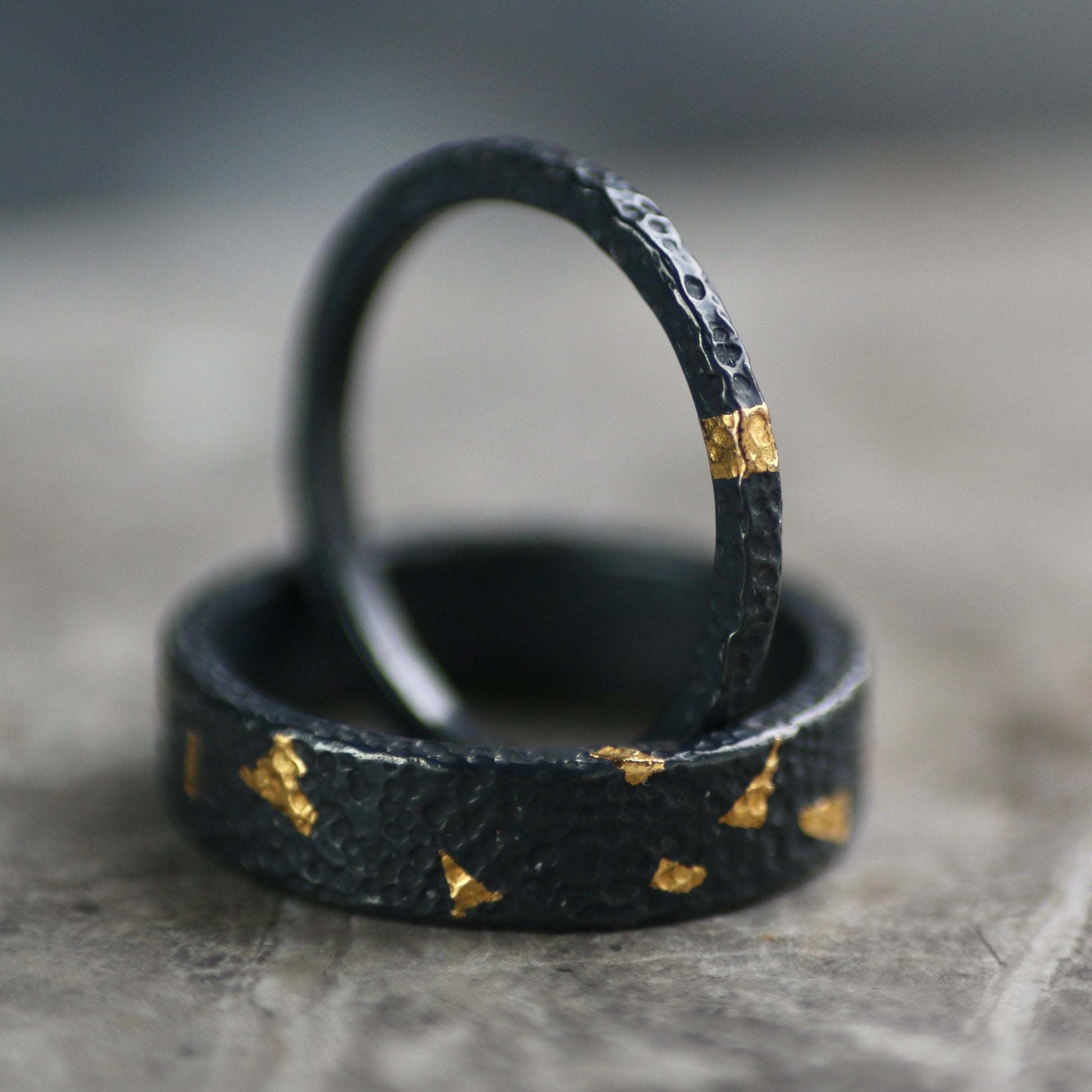 Oxidised Dot Textured Silver & Gold Textured Skinny Stacking Ring image 6