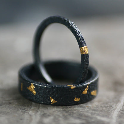 Oxidised Dot Textured Silver & Gold Textured Skinny Stacking Ring image 6