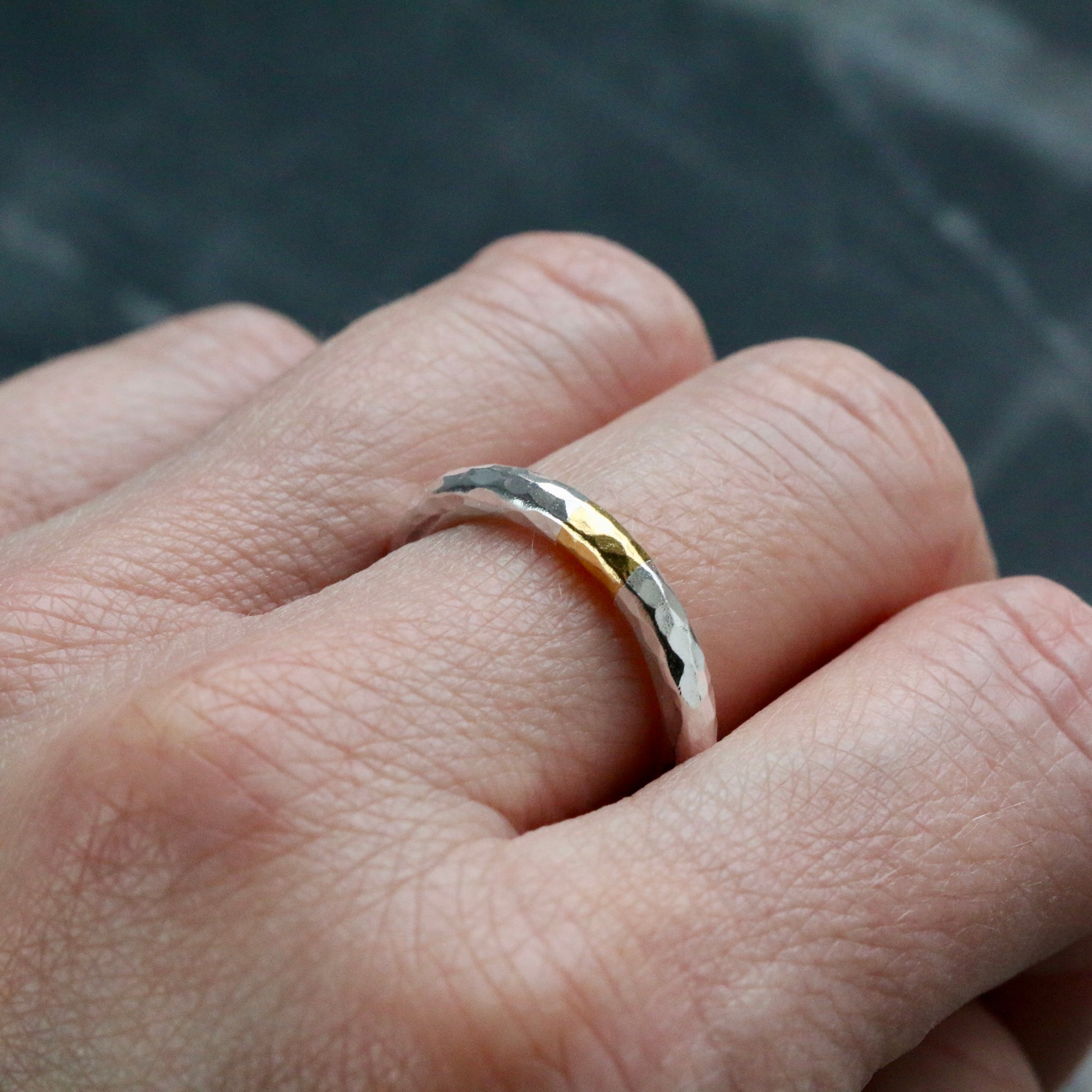 Round 3mm Hammered Silver & Gold Keum Boo Ring image 4