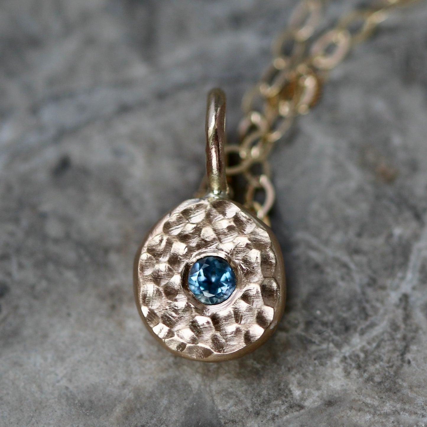 Aquamarine & Recycled Solid 9ct Yellow Gold Pebble Pendant Neckla image 2