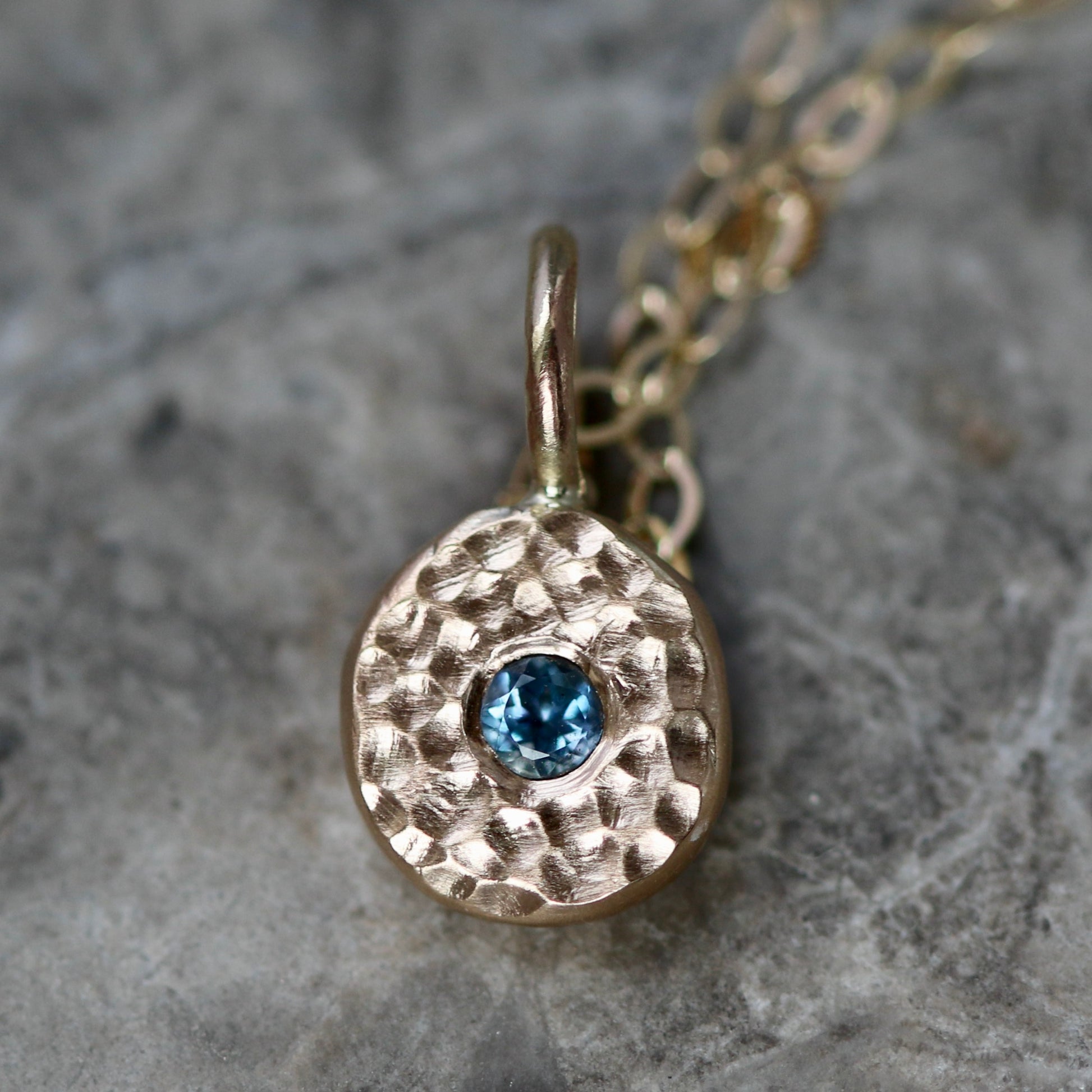 Aquamarine & Recycled Solid 9ct Yellow Gold Pebble Pendant Neckla image 2