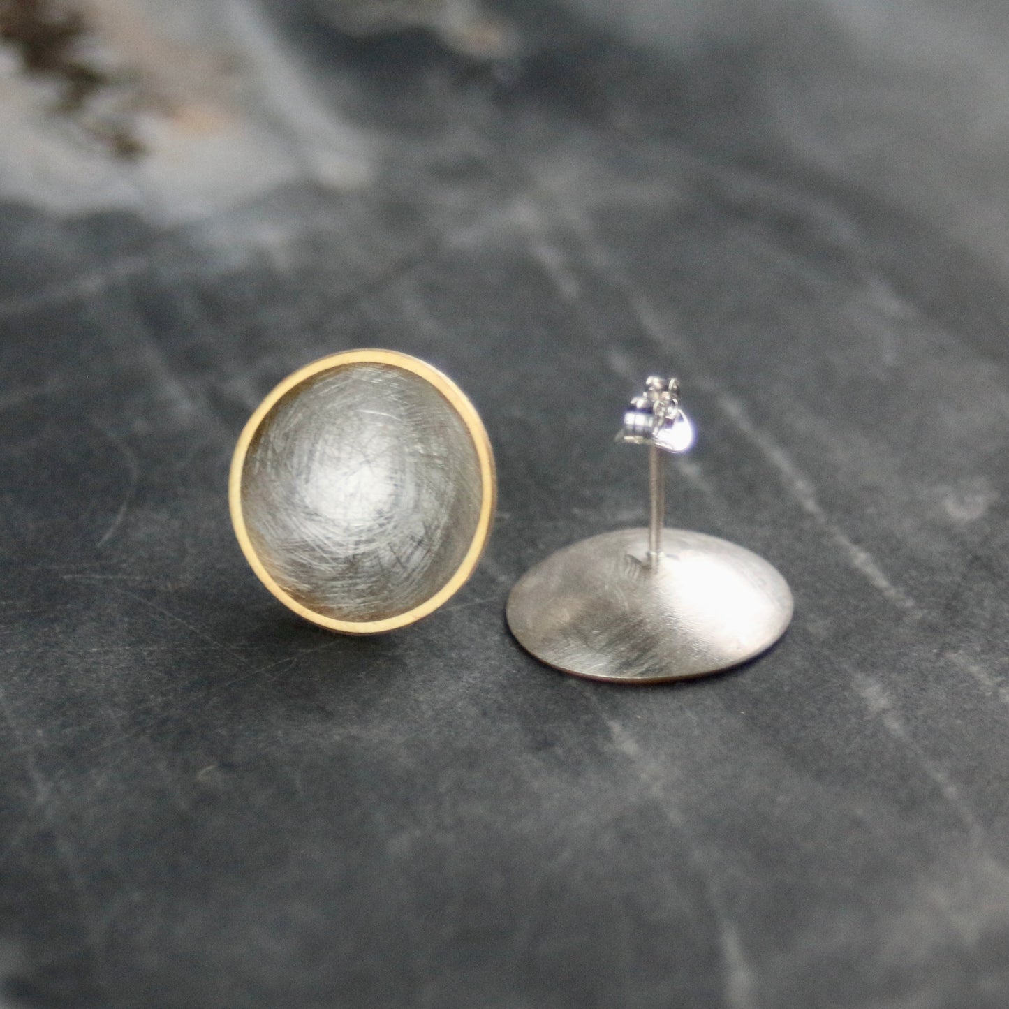 Large Silver + Gold Concave Disc Studs image 3