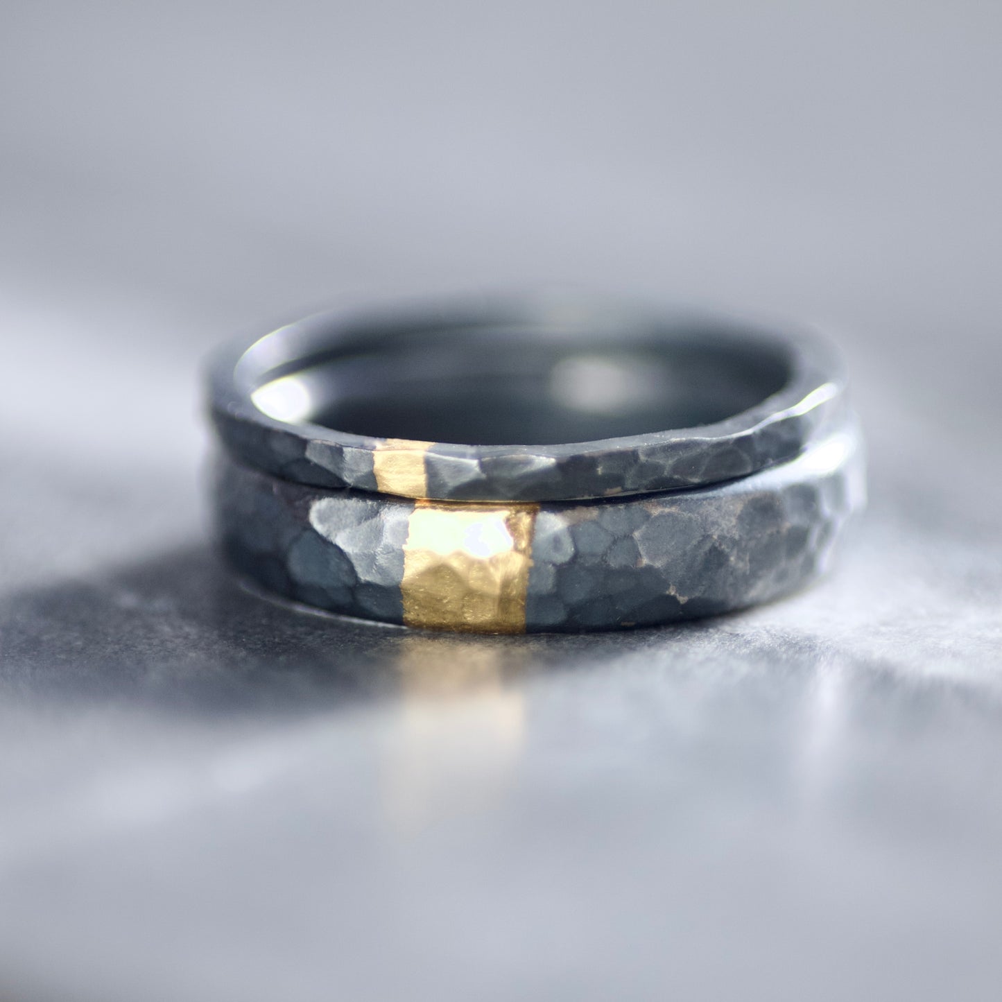 Hammered Oxidised Silver & Gold Textured 4mm Ring image 6