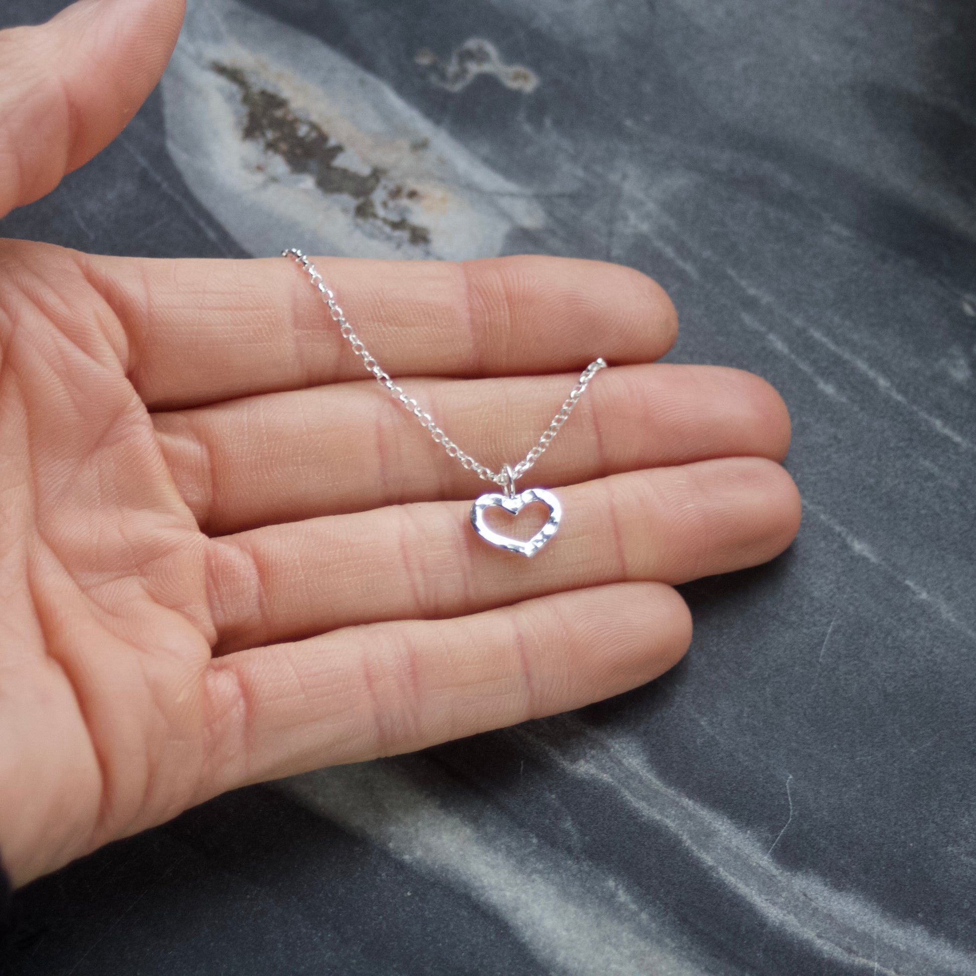 Solid Recycled Sterling Silver Open Heart Delicate Necklace image 5