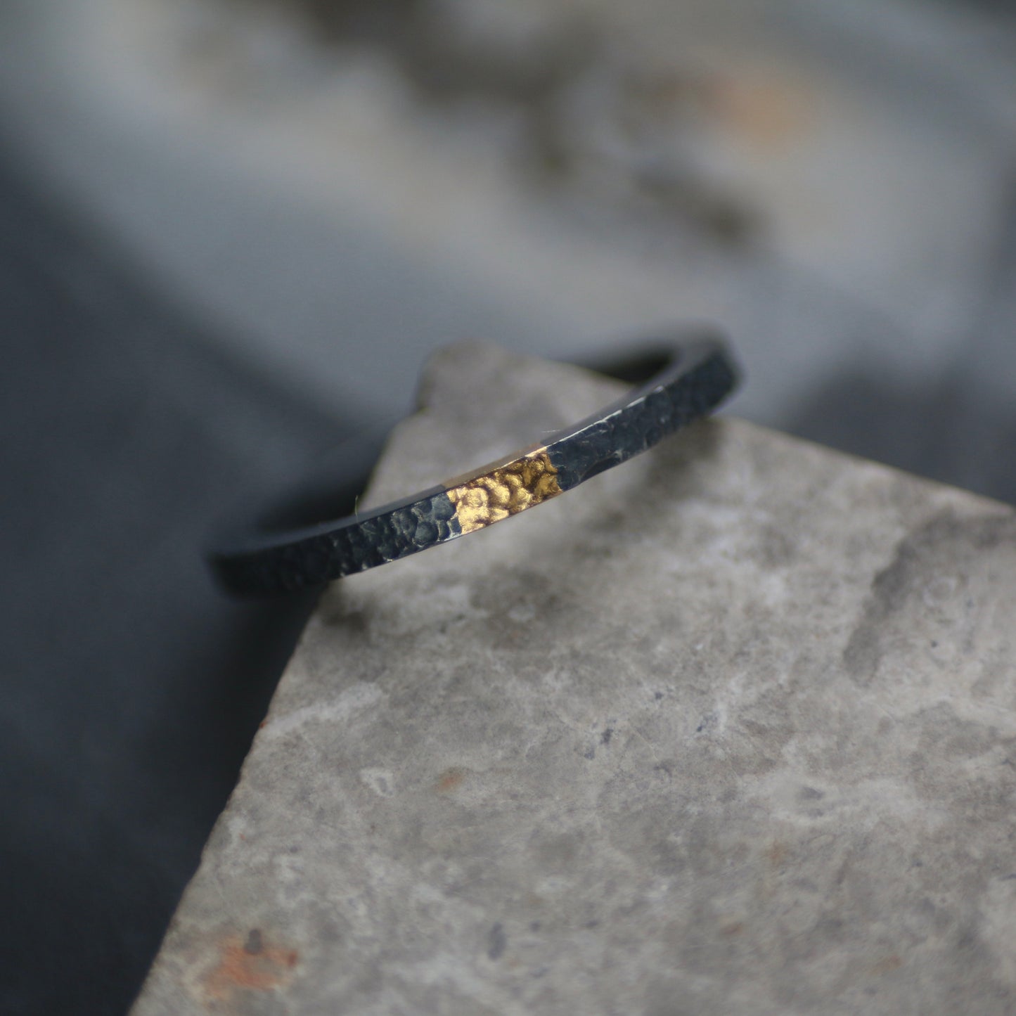 2mm Oxidised Silver & Gold  Keum Boo Textured Ring image 5