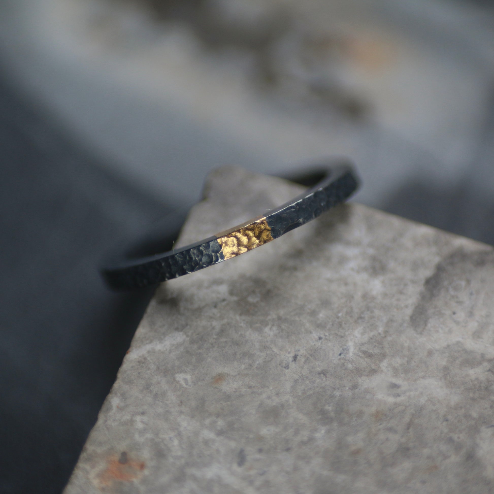 2mm Oxidised Silver & Gold  Keum Boo Textured Ring image 5