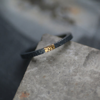 2mm Oxidised Silver & Gold  Keum Boo Textured Ring image 5