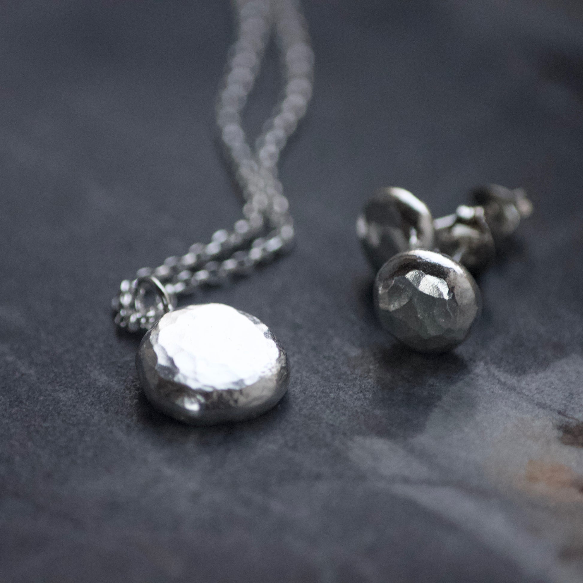 Chunky Hammered Recycled Silver Necklace & Earrings Gift Set image 0