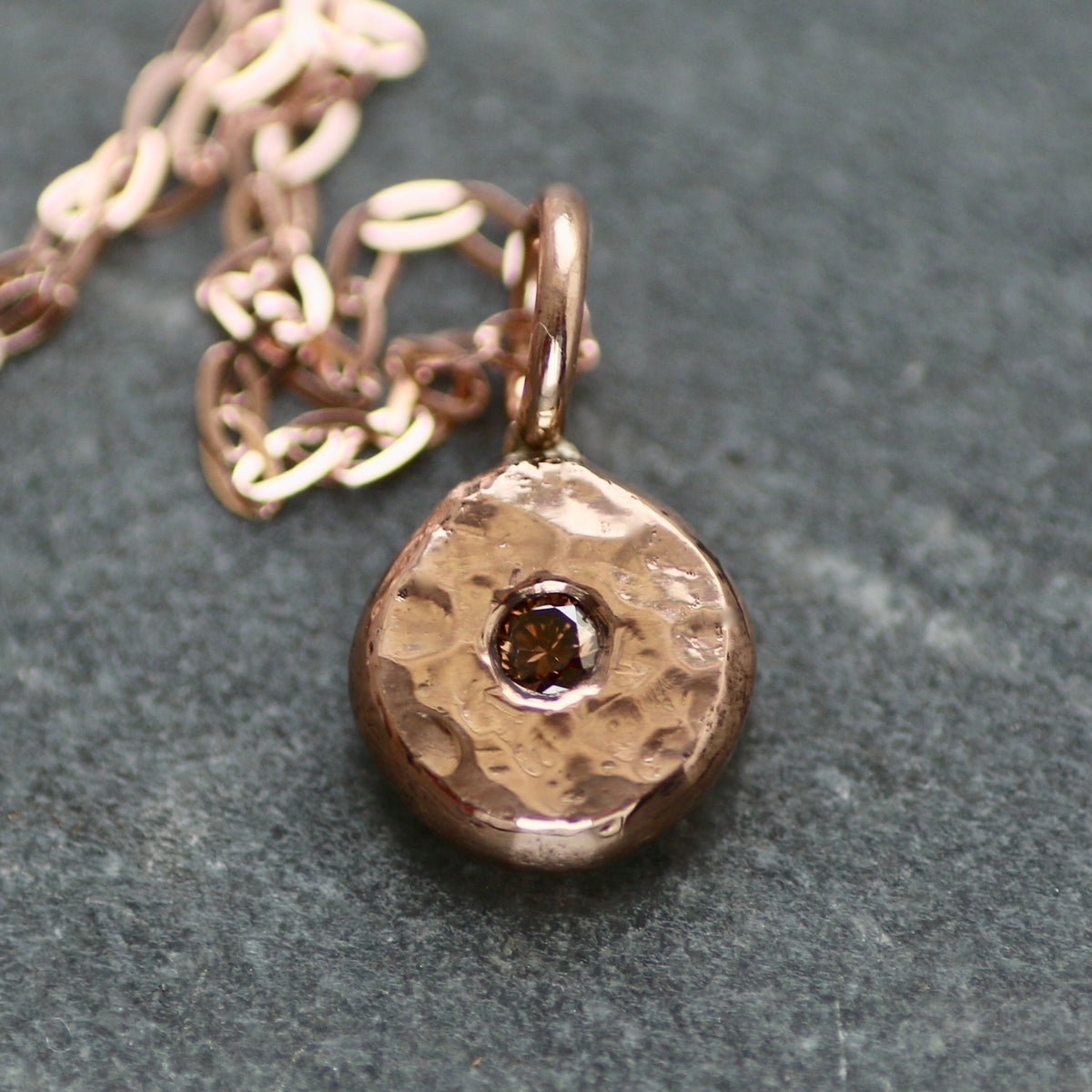 Cognac Diamond & Recycled Solid 9ct Rose Gold Pebble Pendant Necklace image 4