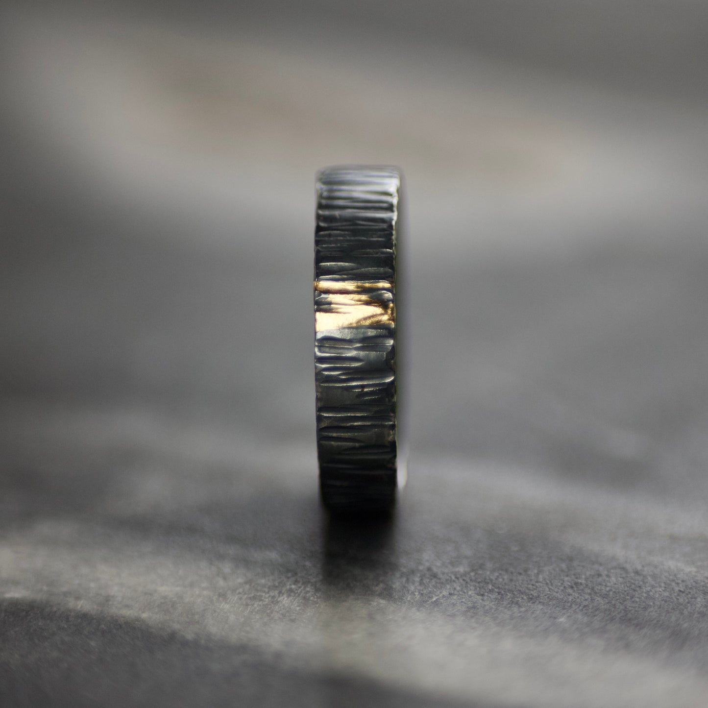 Oxidised Silver & Gold Linear Textured 4mm Ring image 1