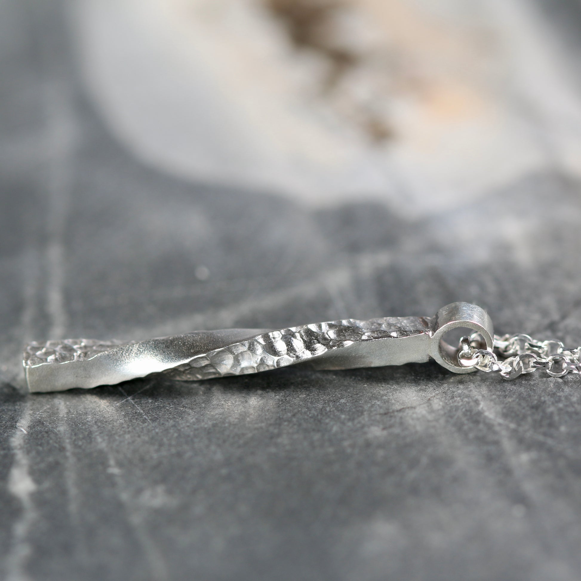 Silver Textured Twist Column Pendant image 1