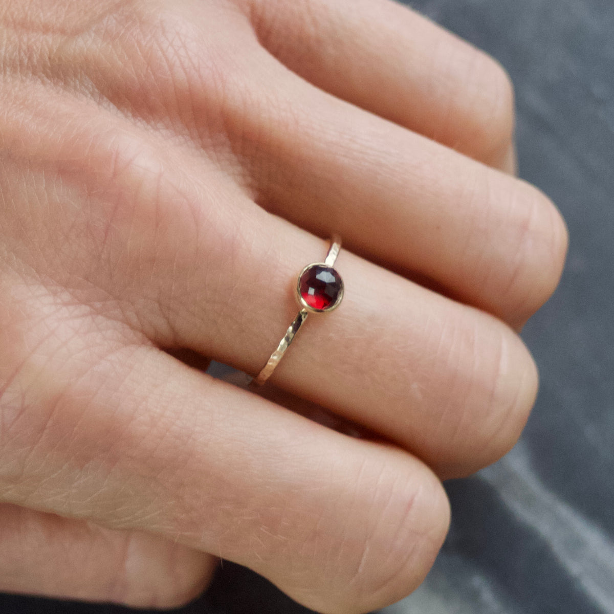 Solid 9ct Gold & Red Almandine Garnet Skinny Stacking Ring UK Size N ½ image 6