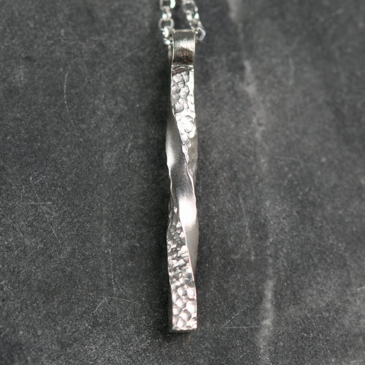 Silver Textured Twist Column Pendant image 0