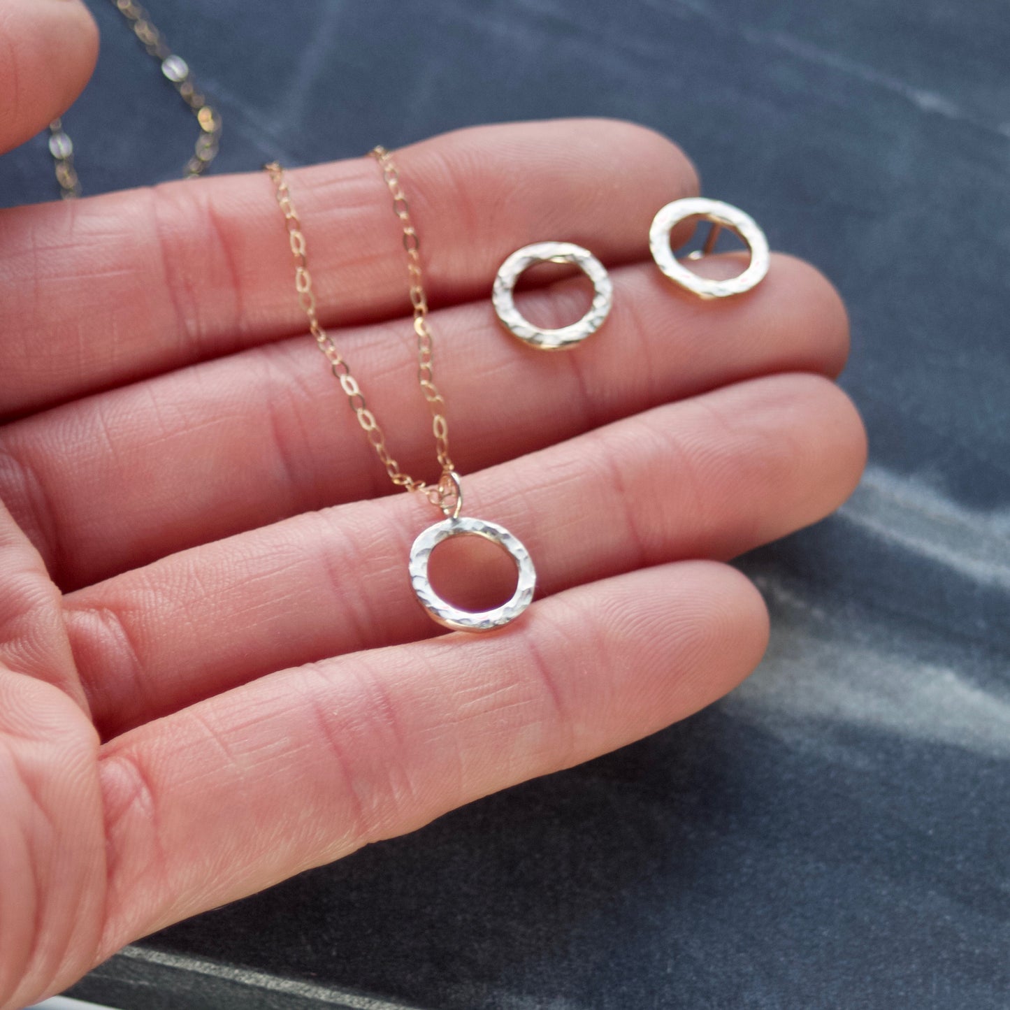 Solid Recycled 9ct Gold Hammered Halo Circle Pendant Necklace image 7