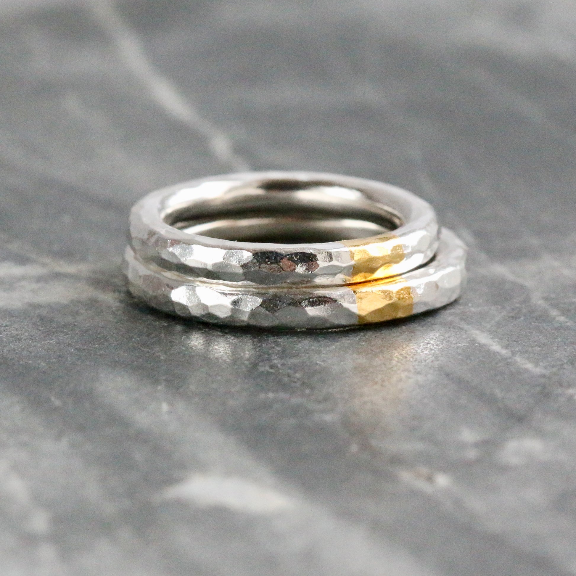 Round 3mm Hammered Silver & Gold Keum Boo Ring image 6