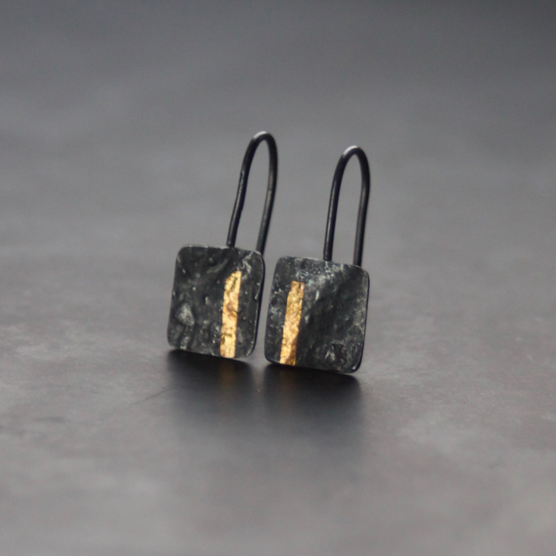 LINEAR Oxidised Square-ish Drop Earrings image 0