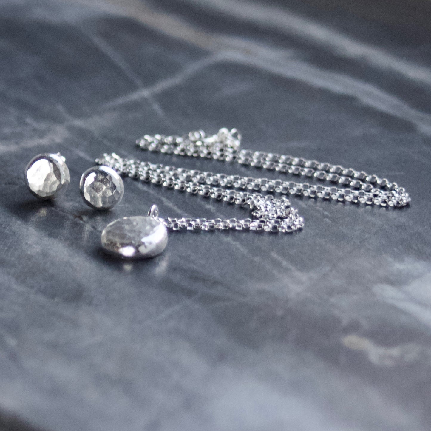 Chunky Hammered Recycled Silver Necklace & Earrings Gift Set image 1