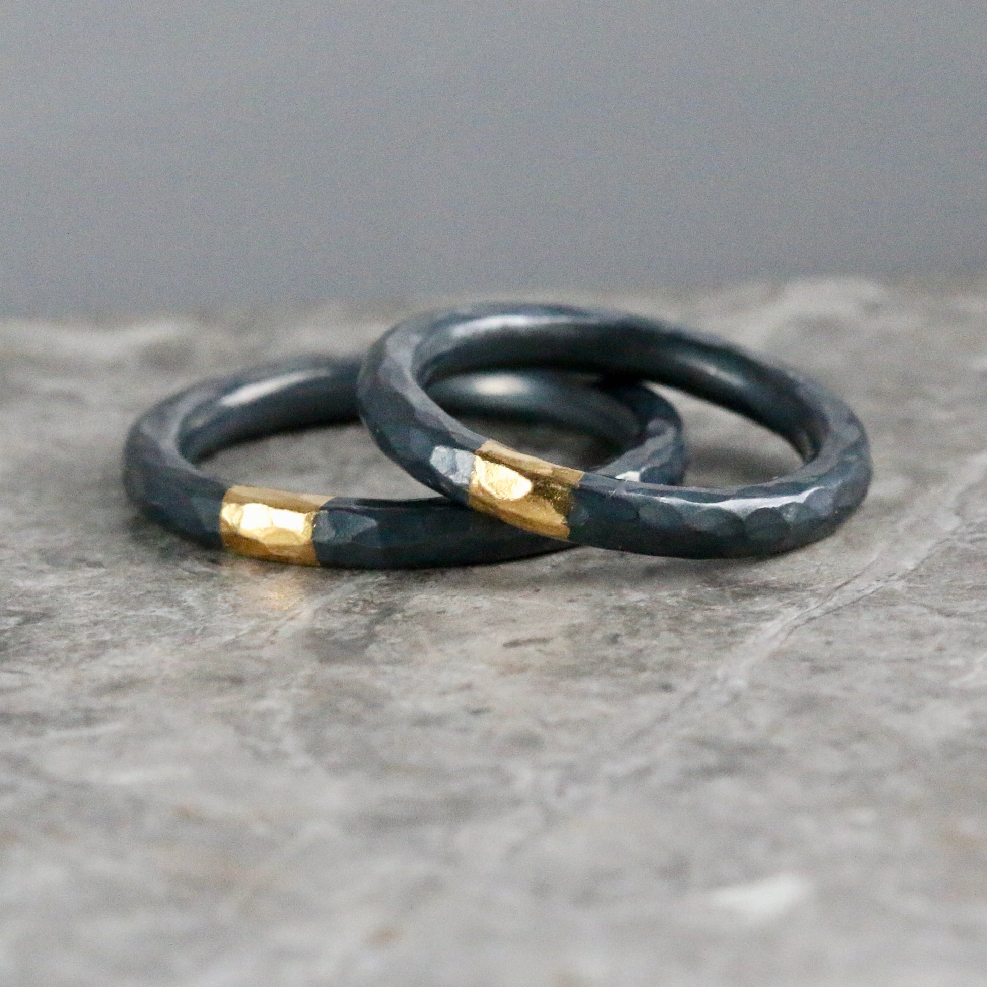 Round 3mm Oxidised Hammered Silver & Gold Ring image 5