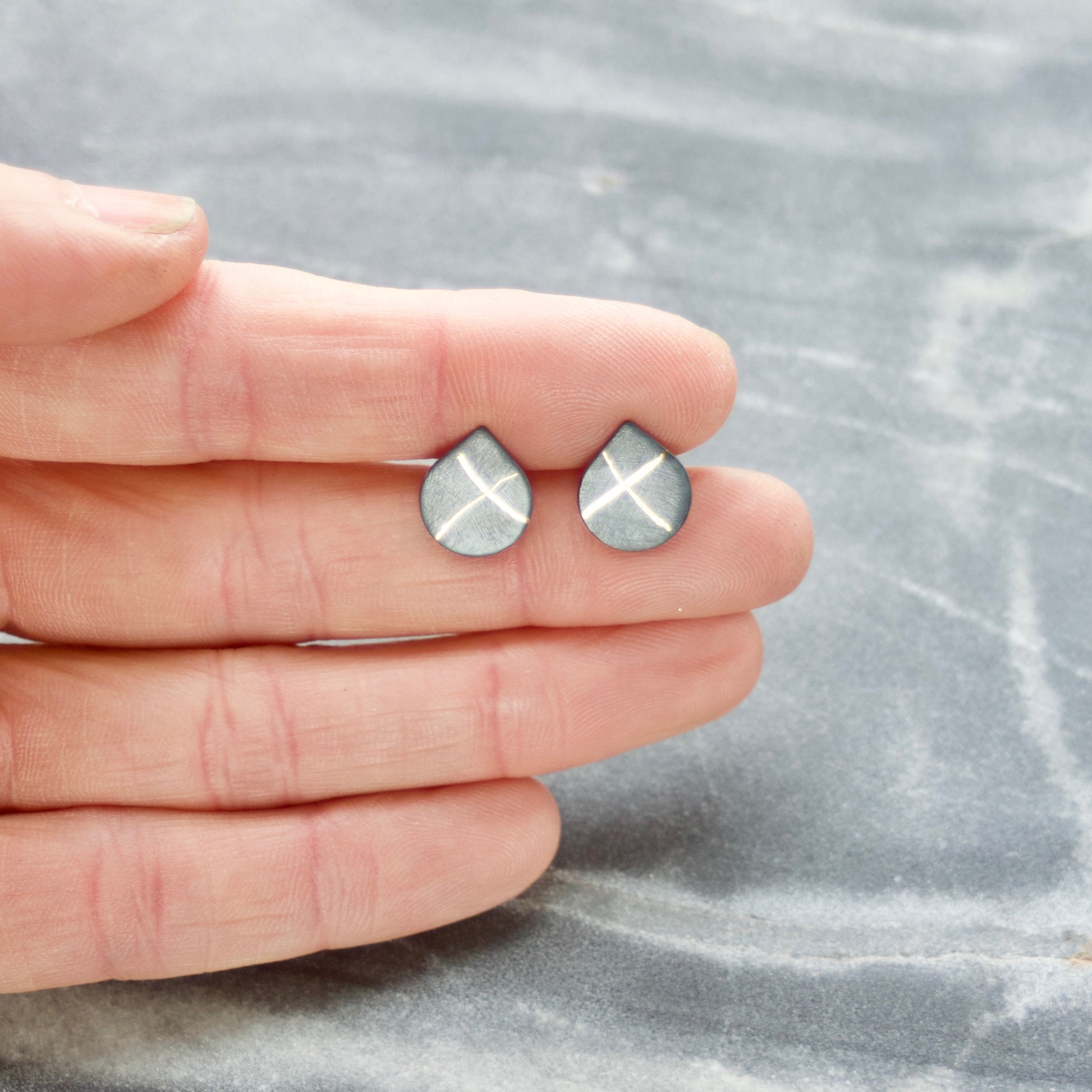 LC Oxidised 10mm X Keum Boo Stud Earrings image 5