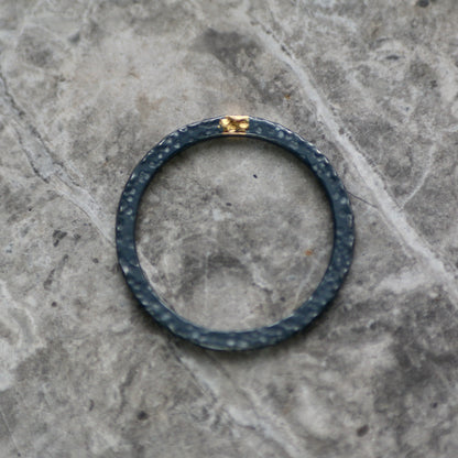Oxidised Dot Textured Silver & Gold Textured Skinny Stacking Ring image 2