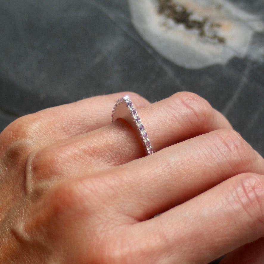Pink Sapphire Point Pavé Slice Ring image 4