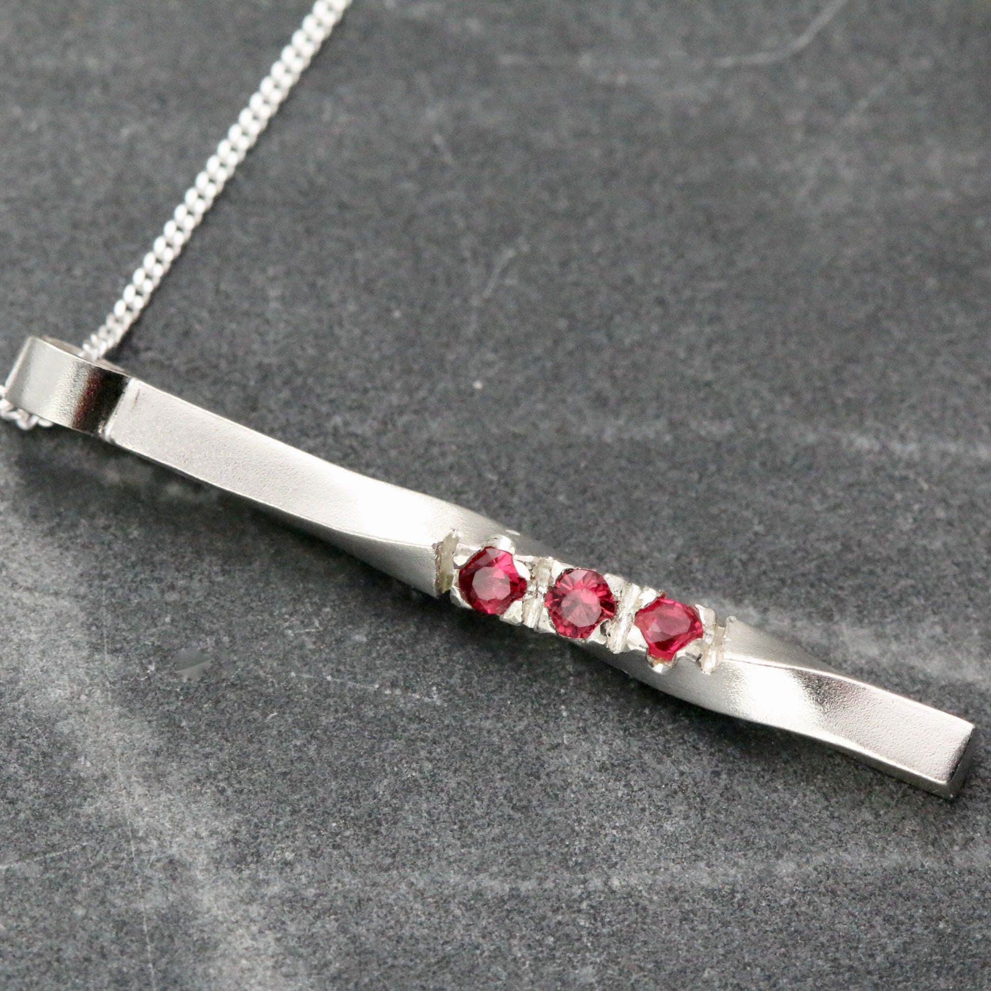 Triple Red Spinel Twist Silver Pendant image 5