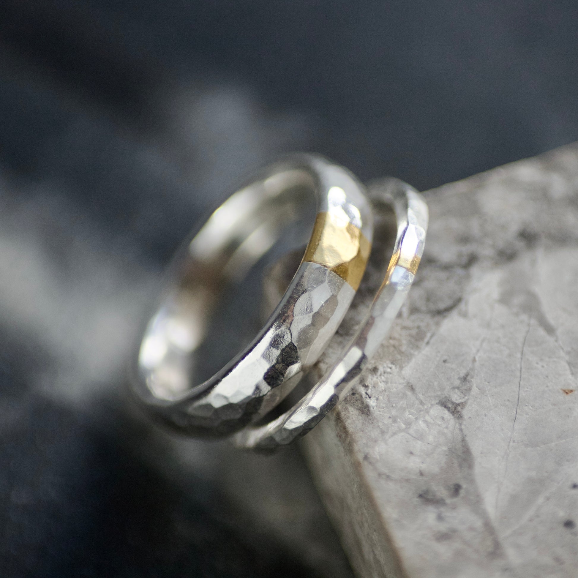 Hammered Silver & Gold Skinny Keum Boo Ring image 1