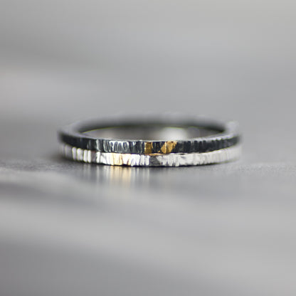 Oxidised Silver & Gold Linear Textured Skinny Ring image 3