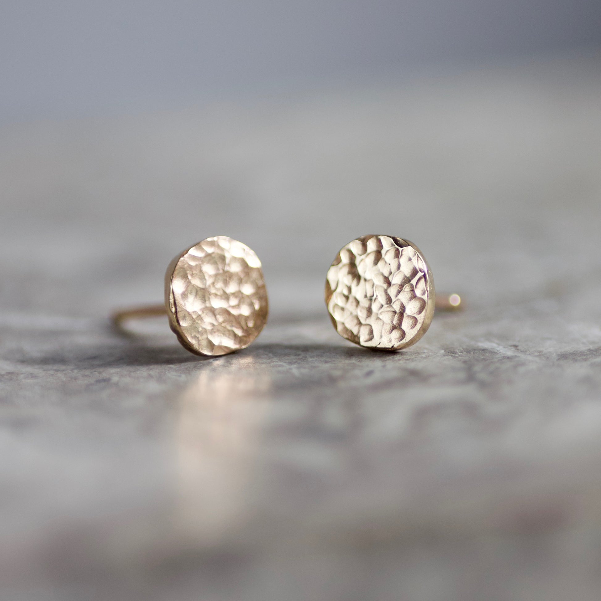 Recycled Solid 9ct Gold Hammered Disc Studs image 3