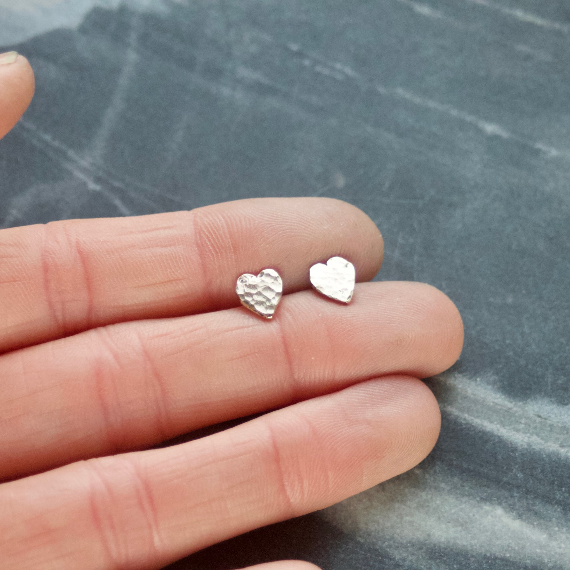 Solid 9ct Gold Hammered Heart Stud Earrings image 1