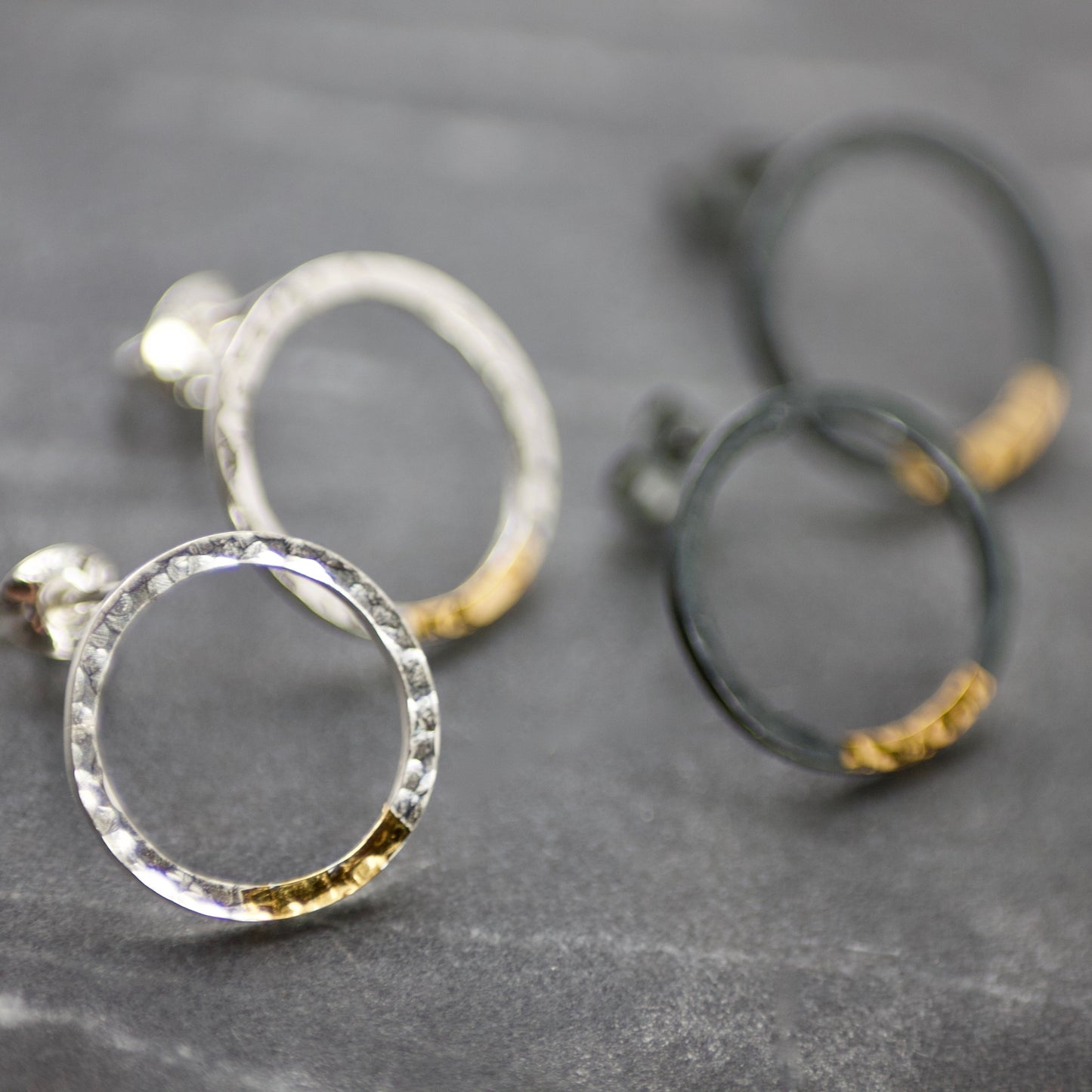Keum Boo Hammered Sterling Silver & 24ct Gold Hoop Studs image 2