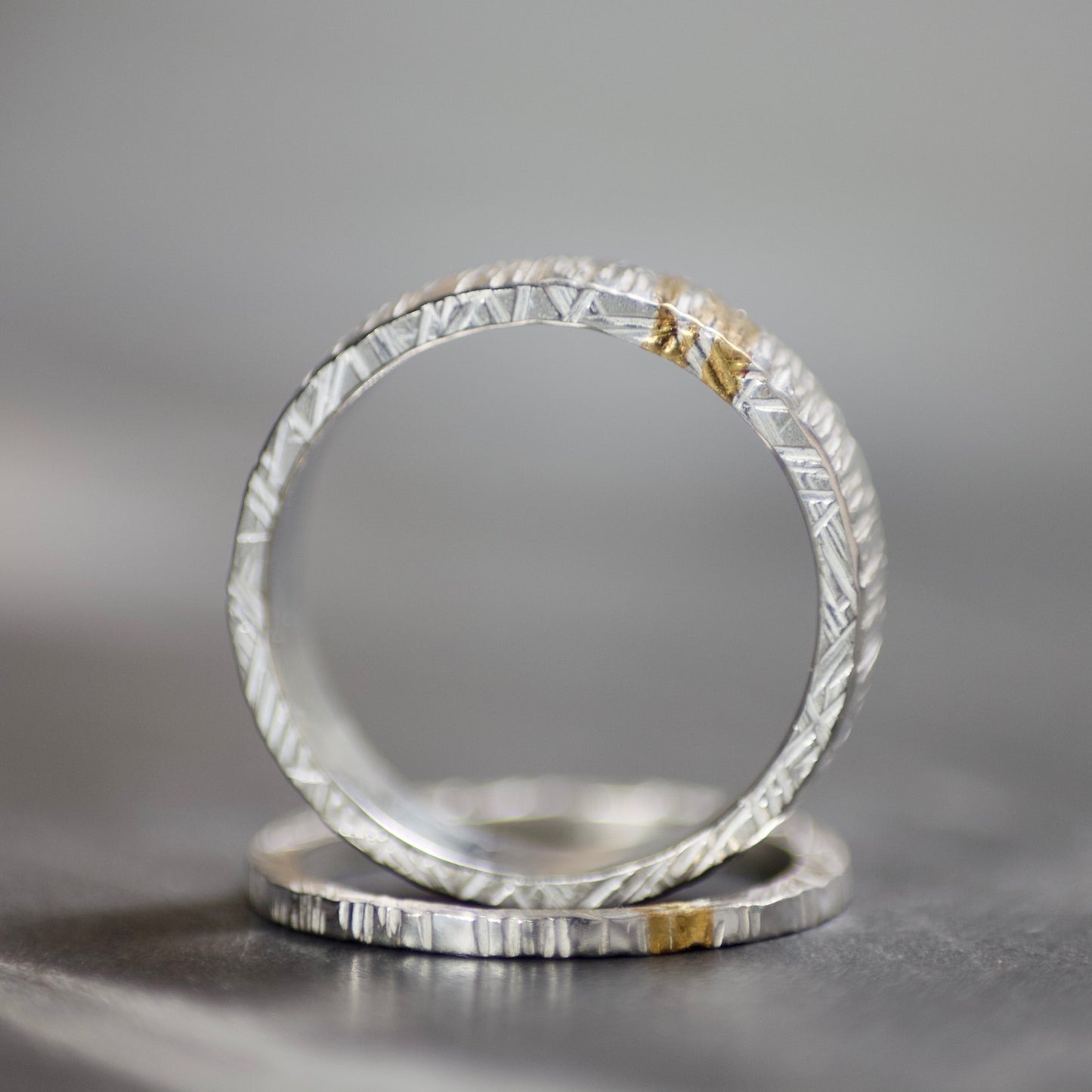 Silver & Gold Linear Textured 4mm Keum Boo Ring image 3