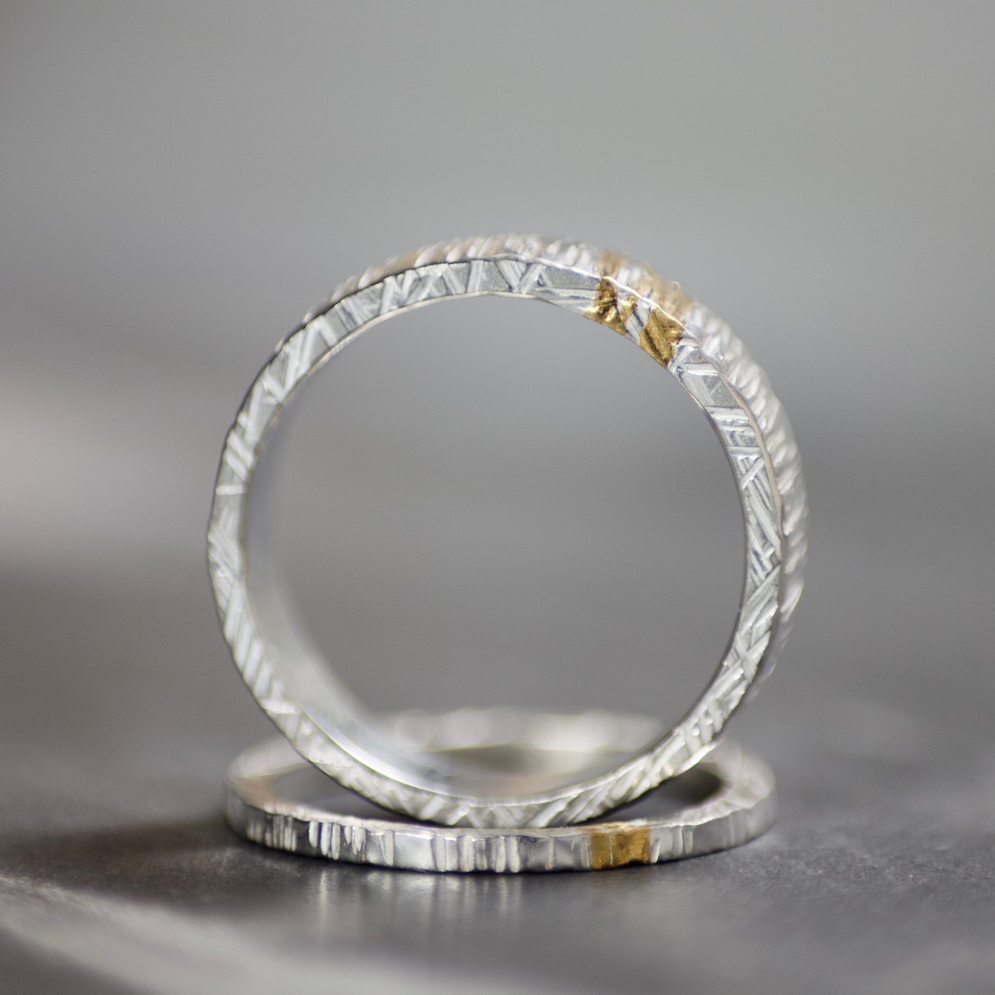 Silver & Gold Linear Textured 4mm Keum Boo Ring image 3