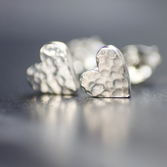 Solid Sterling Silver Hammered Heart Stud Earrings image 0