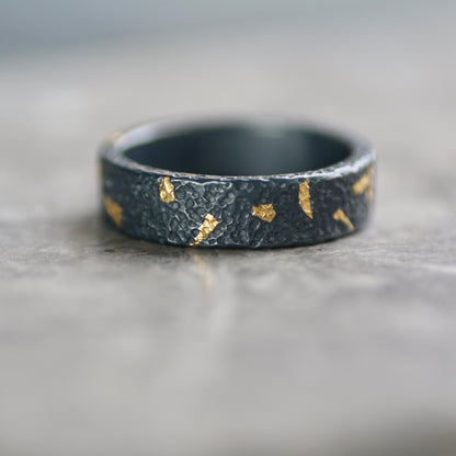 Oxidised Confetti Keum Boo Silver & Gold Textured 4mm Ring image 2