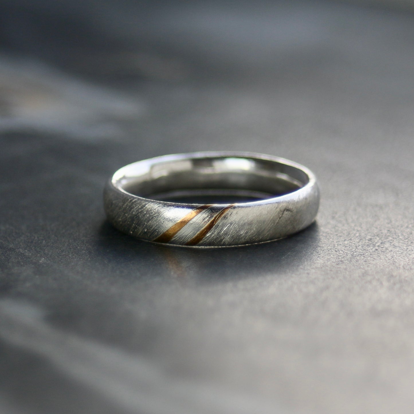 Silver & Gold Keum Boo Diagonal Textured Ring image 1