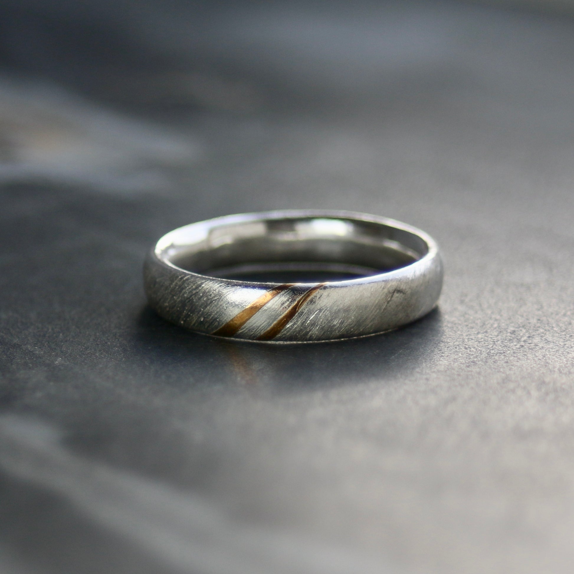 Silver & Gold Keum Boo Diagonal Textured Ring image 1