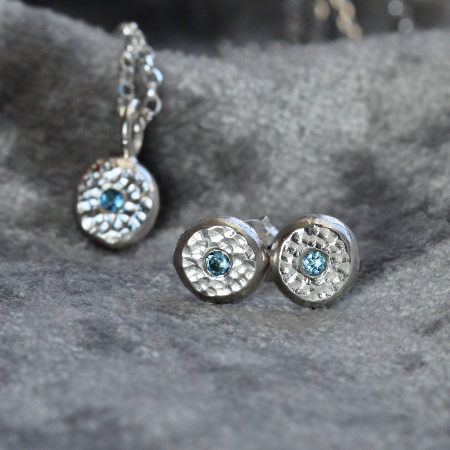 Aquamarine Solid Silver Pebble Stud Earrings image 1