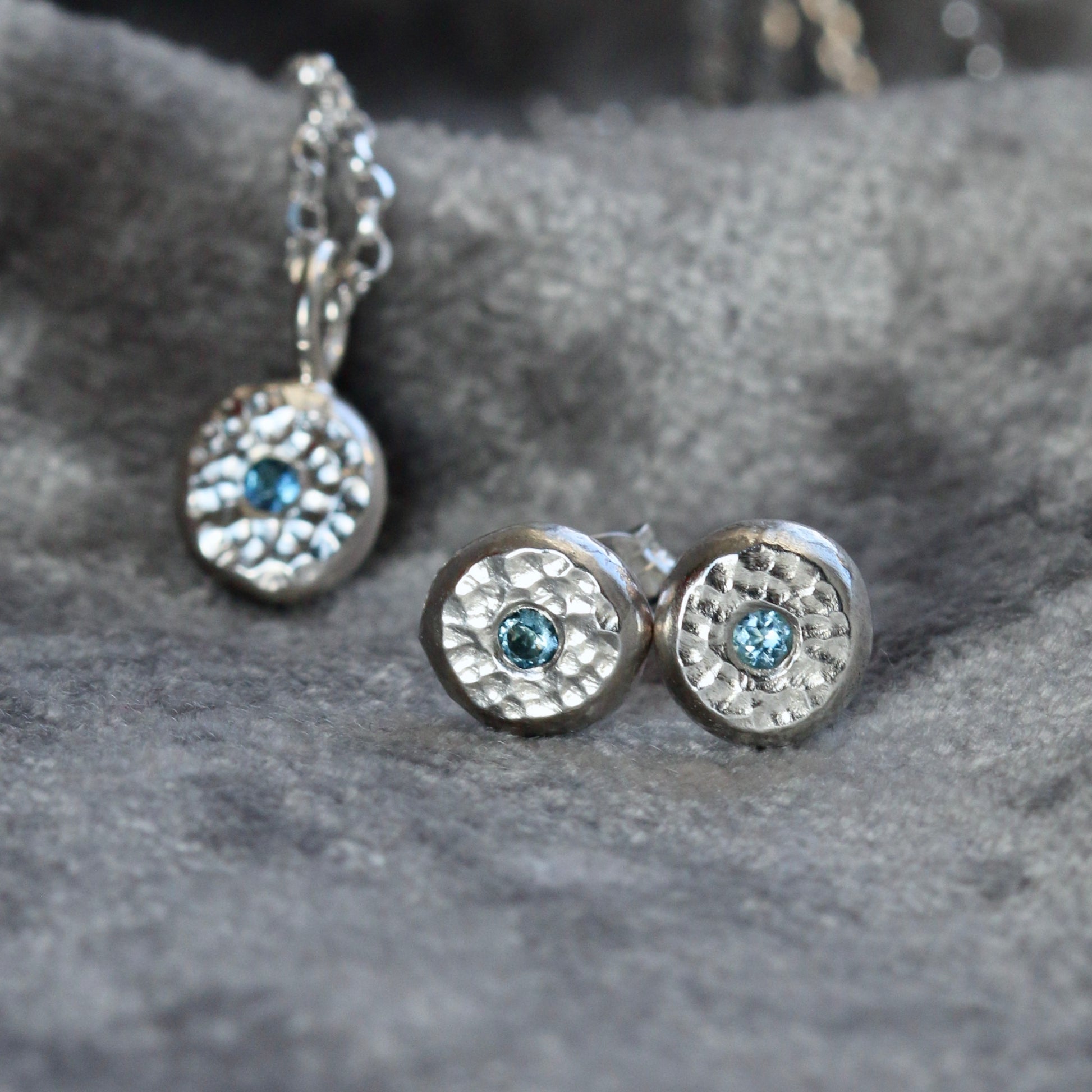 Aquamarine Solid Silver Pebble Stud Earrings image 1