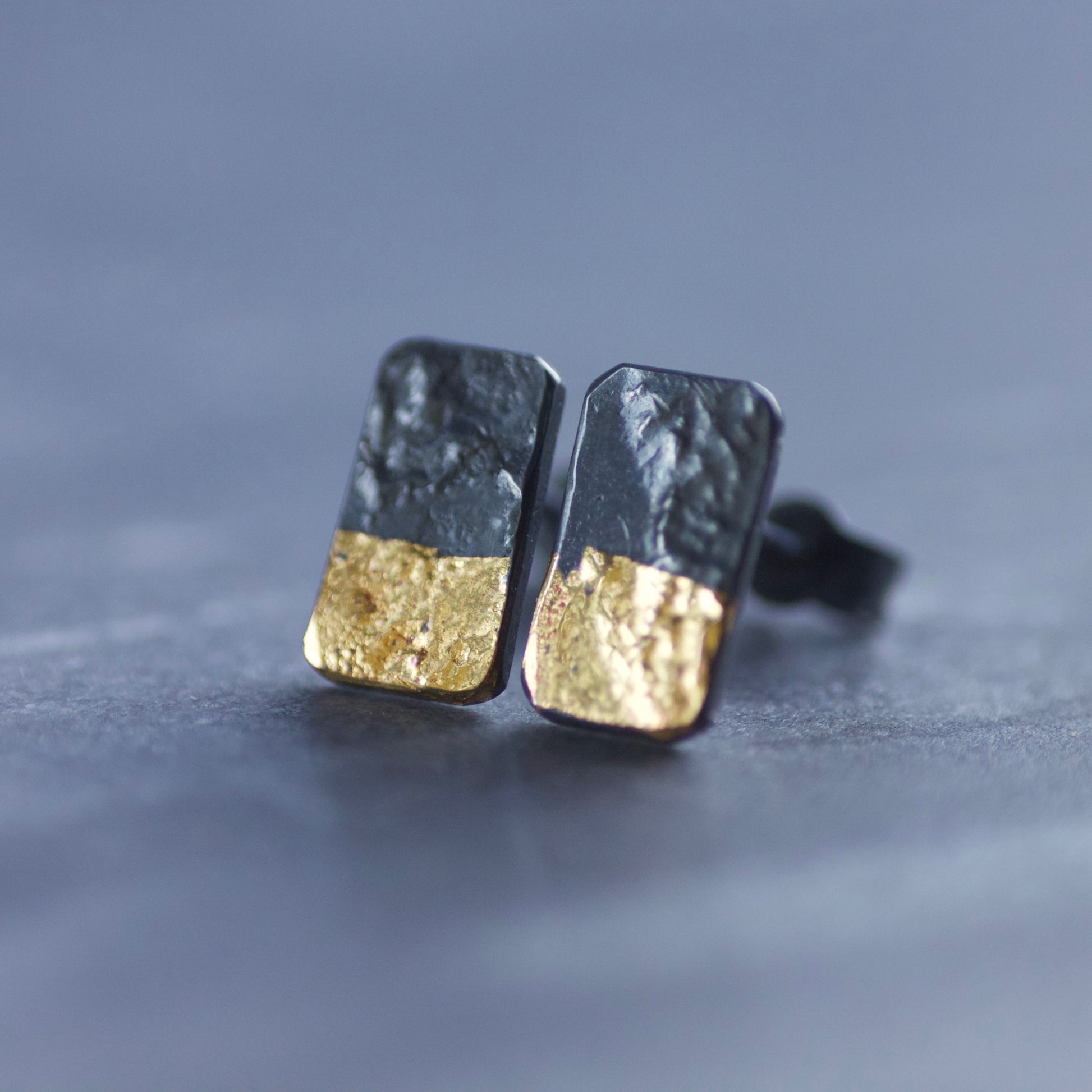 LINEAR Oxidised Mini Dip Block Stud Earrings image 2
